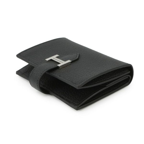 エルメス カードケース ベアン ミニ 小銭入れ付き ブラック/シルバー金具 シェブルミゾル B刻印 HERMES 名刺入れ コインケース 黒