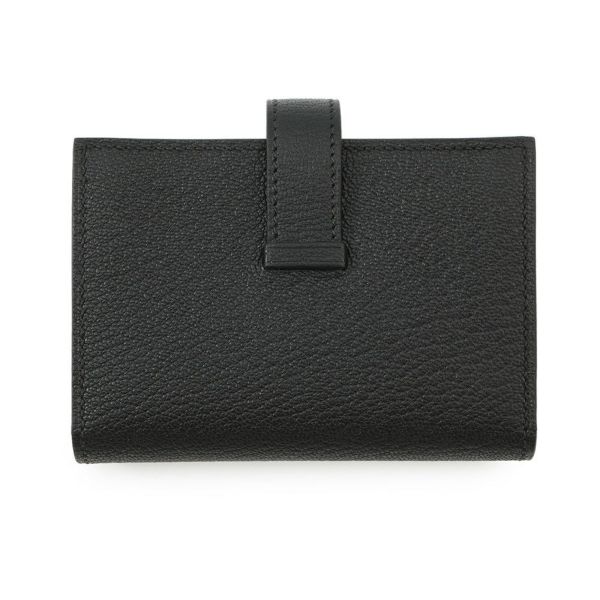 エルメス カードケース ベアン ミニ 小銭入れ付き ブラック/シルバー金具 シェブルミゾル B刻印 HERMES 名刺入れ コインケース 黒