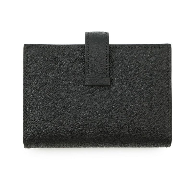 エルメス カードケース ベアン ミニ 小銭入れ付き ブラック/シルバー金具 シェブルミゾル B刻印 HERMES 名刺入れ コインケース 黒