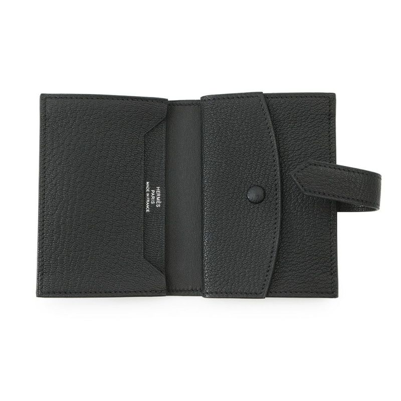 エルメス カードケース ベアン ミニ 小銭入れ付き ブラック/シルバー金具 シェブルミゾル B刻印 HERMES 名刺入れ コインケース 黒