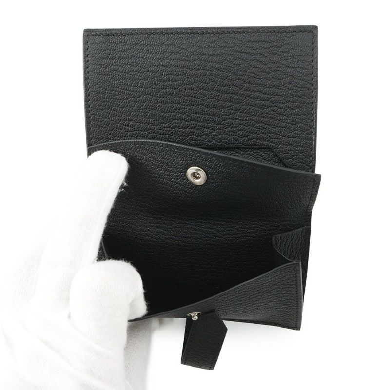 エルメス カードケース ベアン ミニ 小銭入れ付き ブラック/シルバー金具 シェブルミゾル B刻印 HERMES 名刺入れ コインケース 黒