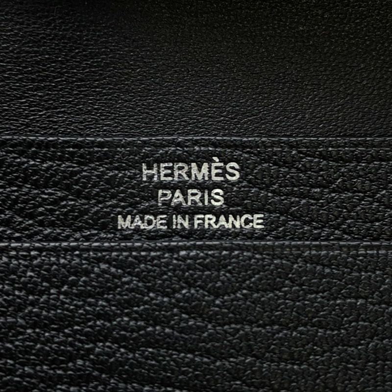 エルメス カードケース ベアン ミニ 小銭入れ付き ブラック/シルバー金具 シェブルミゾル B刻印 HERMES 名刺入れ コインケース 黒