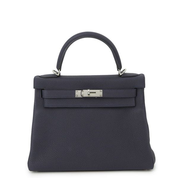 エルメス ハンドバッグ ケリー28 内縫い ブルーニュイ/シルバー金具 トゴ X刻印 2wayショルダー
