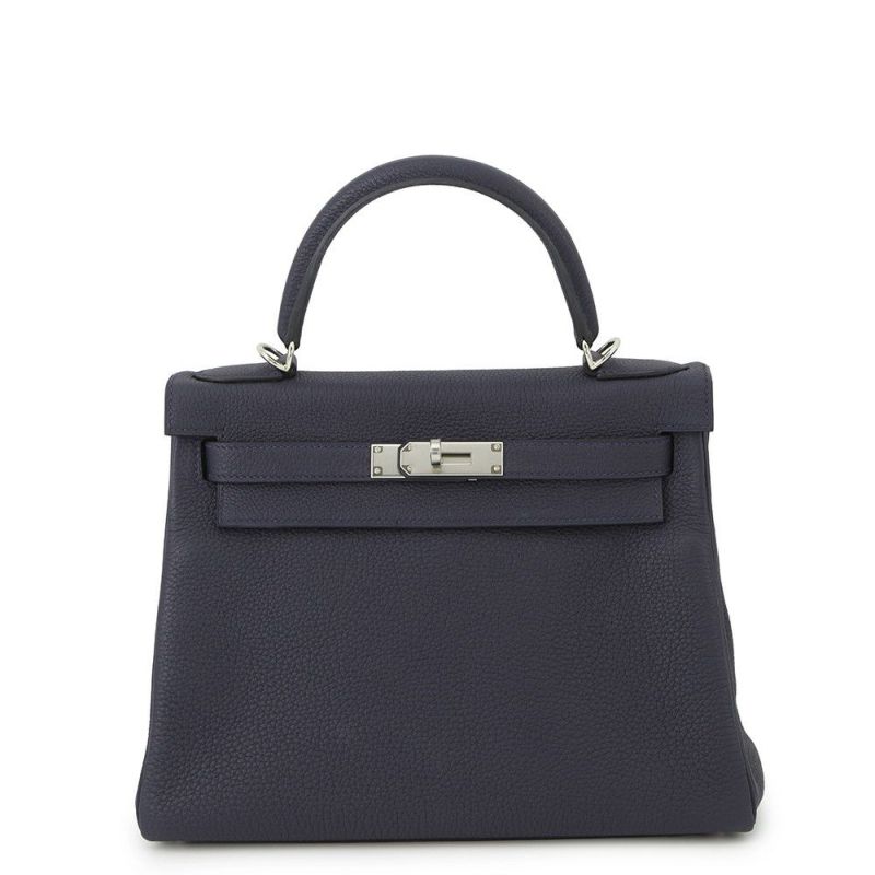 エルメス ハンドバッグ ケリー28 内縫い ブルーニュイ/シルバー金具 トゴ X刻印 2wayショルダー