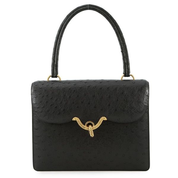 エルメス ハンドバッグ ブラック/ゴールド金具 オーストリッチ 〇D刻印 HERMES バッグ 黒