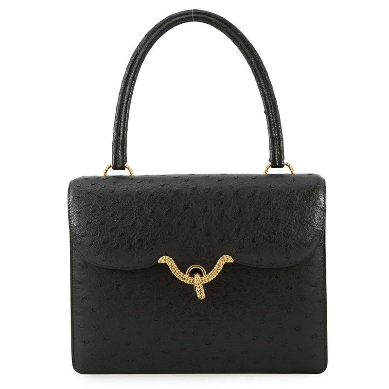 エルメス ハンドバッグ ブラック/ゴールド金具 オーストリッチ 〇D刻印 HERMES バッグ 黒