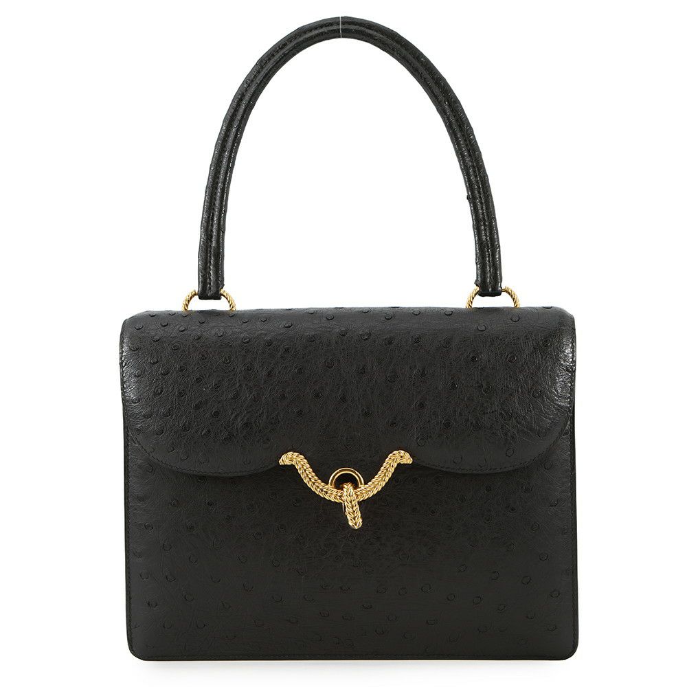 エルメス ハンドバッグ ブラック/ゴールド金具 オーストリッチ 〇D刻印 HERMES バッグ 黒