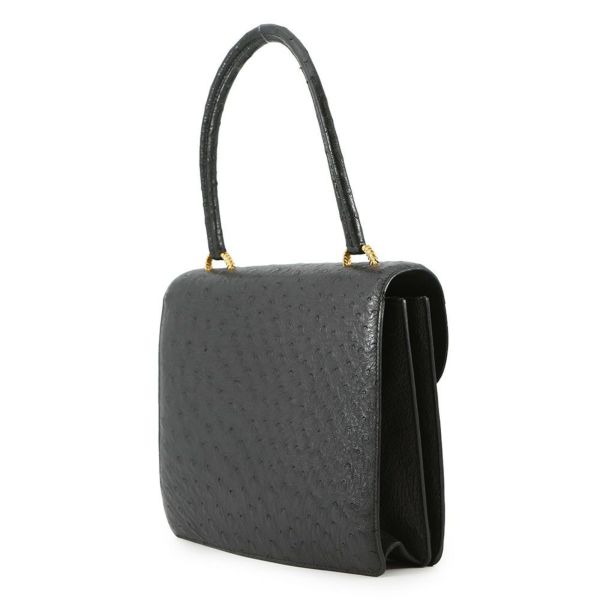 エルメス ハンドバッグ ブラック/ゴールド金具 オーストリッチ 〇D刻印 HERMES バッグ 黒