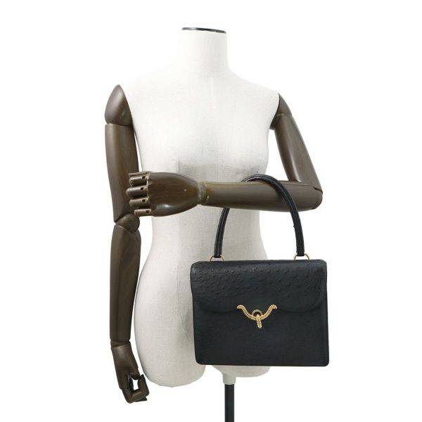 エルメス ハンドバッグ ブラック/ゴールド金具 オーストリッチ 〇D刻印 HERMES バッグ 黒