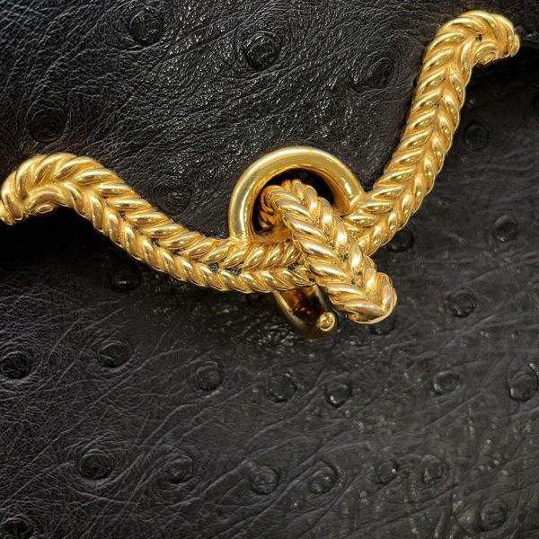 エルメス ハンドバッグ ブラック/ゴールド金具 オーストリッチ 〇D刻印 HERMES バッグ 黒