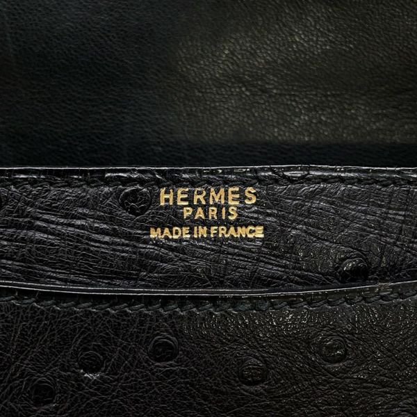 エルメス ハンドバッグ ブラック/ゴールド金具 オーストリッチ 〇D刻印 HERMES バッグ 黒