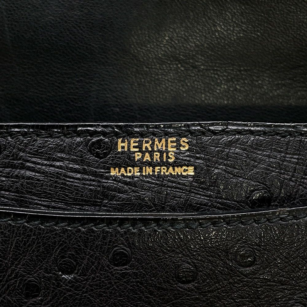 エルメス ハンドバッグ ブラック/ゴールド金具 オーストリッチ 〇D刻印 HERMES バッグ 黒