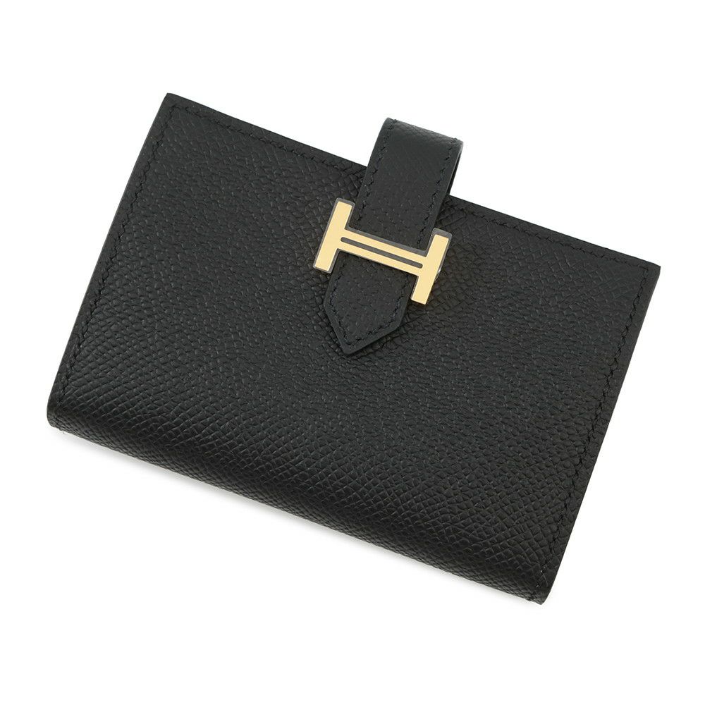 エルメス カードケース ベアン ミニ 小銭入れ付き ブラック/ゴールド金具 エプソン K刻印 HERMES 名刺入れ コインケース 黒