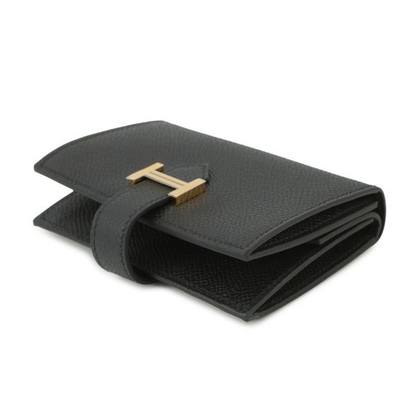 エルメス カードケース ベアン ミニ 小銭入れ付き ブラック/ゴールド金具 エプソン K刻印 HERMES 名刺入れ コインケース 黒