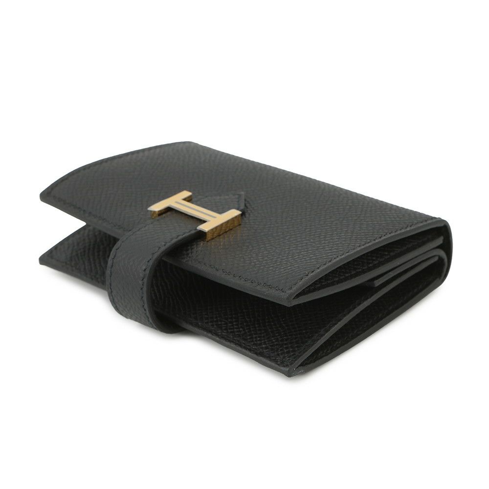 エルメス カードケース ベアン ミニ 小銭入れ付き ブラック/ゴールド金具 エプソン K刻印 HERMES 名刺入れ コインケース 黒