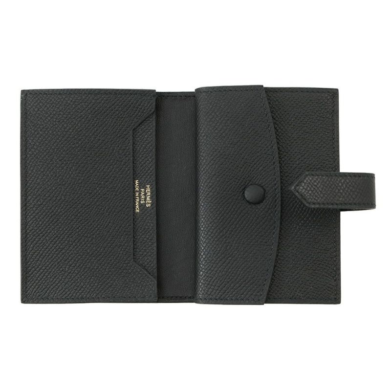 エルメス カードケース ベアン ミニ 小銭入れ付き ブラック/ゴールド金具 エプソン K刻印 HERMES 名刺入れ コインケース 黒