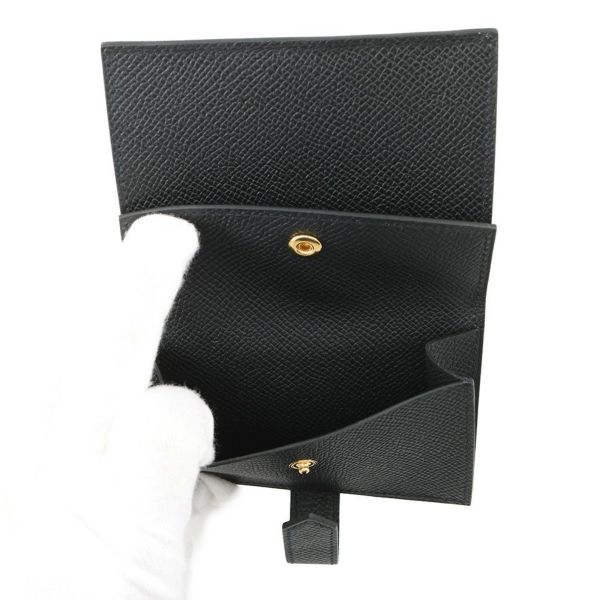 エルメス カードケース ベアン ミニ 小銭入れ付き ブラック/ゴールド金具 エプソン K刻印 HERMES 名刺入れ コインケース 黒