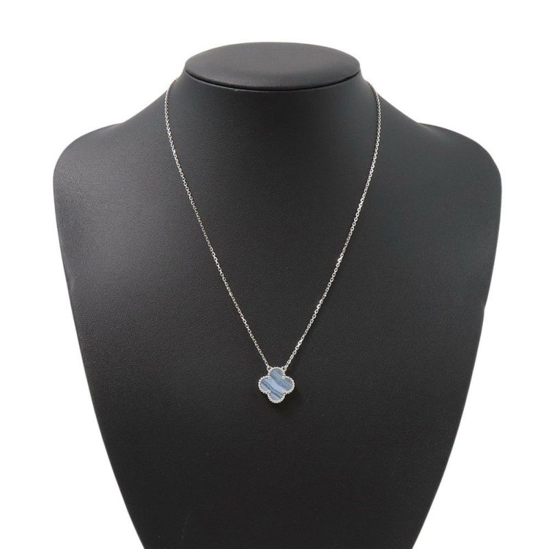 ヴァンクリーフ&アーペル ネックレス ヴィンテージ アルハンブラ ペンダント カルセドニー K18WGホワイトゴールド VCARD34900