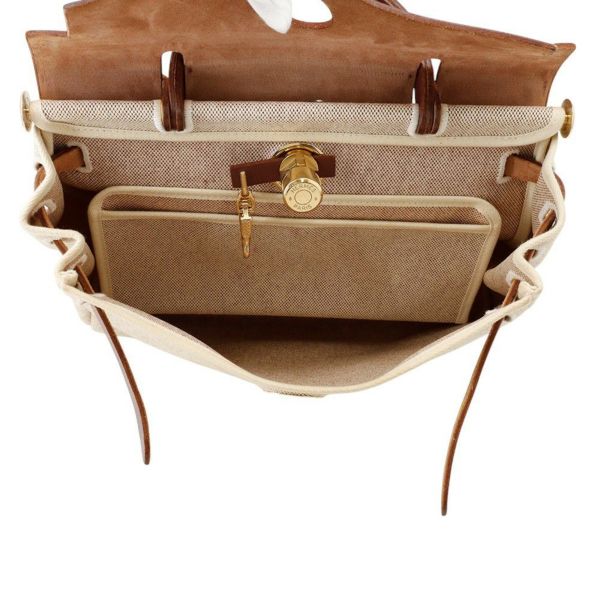 エルメス エールバッグジップPM ブラウン/ベージュ/ゴールド金具 トワルアッシュ/レザー □F刻印 2way