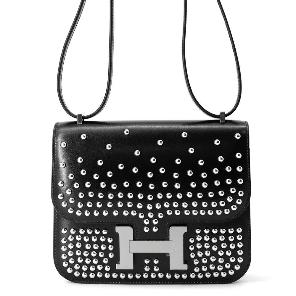 エルメス ミニ コンスタンス3 ミロワール クルーテ ブラック/シルバー金具 ボックスカーフ B刻印 黒