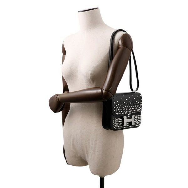 エルメス ミニ コンスタンス3 ミロワール クルーテ ブラック/シルバー金具 ボックスカーフ B刻印 黒