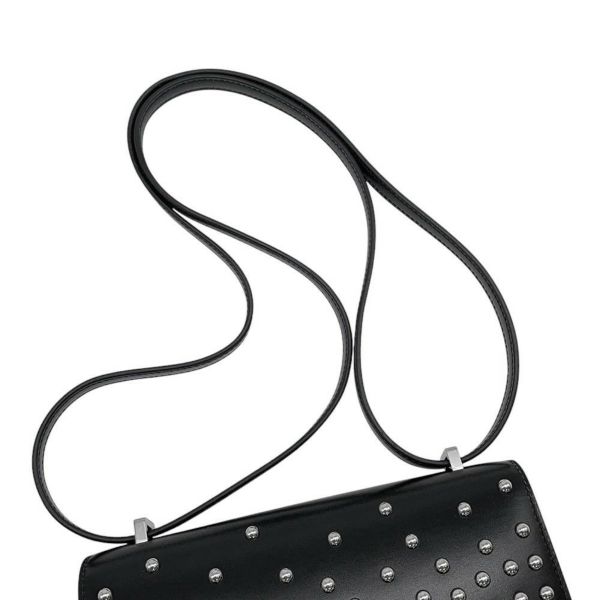 エルメス ミニ コンスタンス3 ミロワール クルーテ ブラック/シルバー金具 ボックスカーフ B刻印 黒