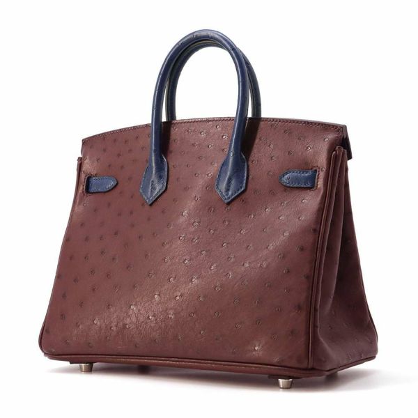 エルメス バーキン25 ブルーアイリス/ルージュセリエ/シルバー金具 オーストリッチ B刻印 HERMES Birkin