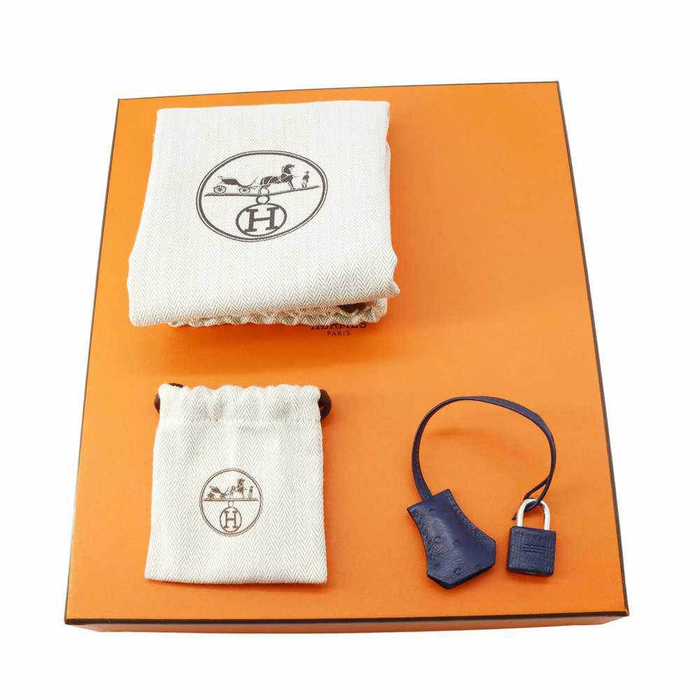 エルメス バーキン25 ブルーアイリス/ルージュセリエ/シルバー金具 オーストリッチ B刻印 HERMES Birkin