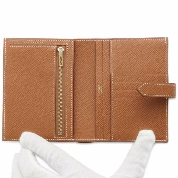 エルメス 二つ折り財布 ベアンコンパクト ゴールド/ゴールド金具 エプソン B刻印 HERMES 財布