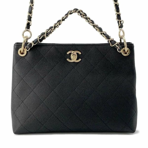 シャネル チェーンショルダーバッグ マトラッセ ココマーク キャビアスキン CHANEL バッグ 2wayハンドバッグ 黒