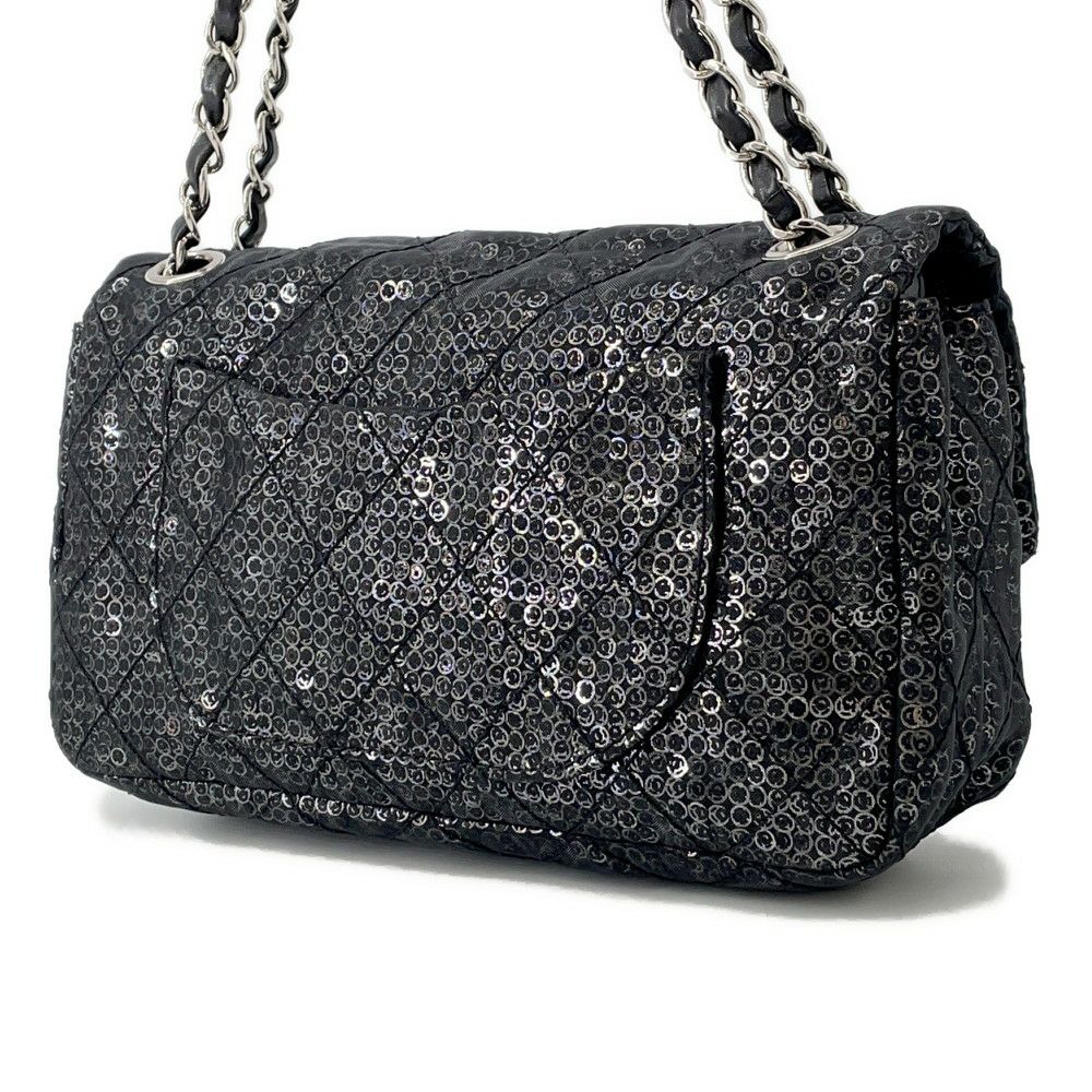 シャネル チェーンショルダーバッグ マトラッセ ココマーク メッシュ スパンコール CHANEL 黒 2way