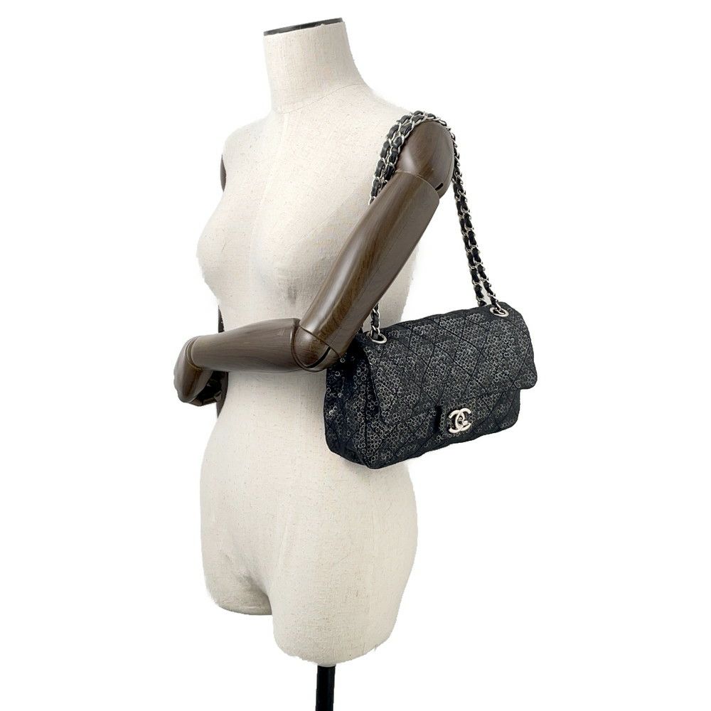 シャネル チェーンショルダーバッグ マトラッセ ココマーク メッシュ スパンコール CHANEL 黒 2way