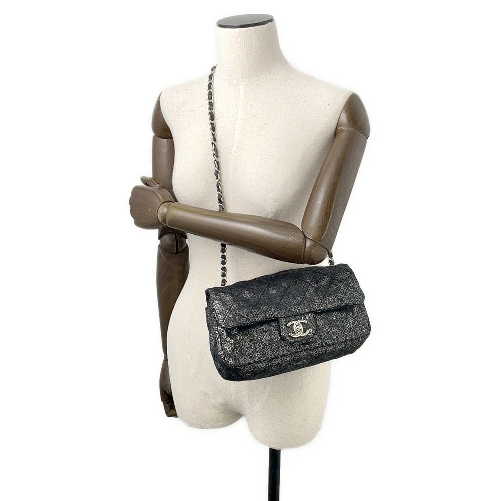 シャネル チェーンショルダーバッグ マトラッセ ココマーク メッシュ スパンコール CHANEL 黒 2way