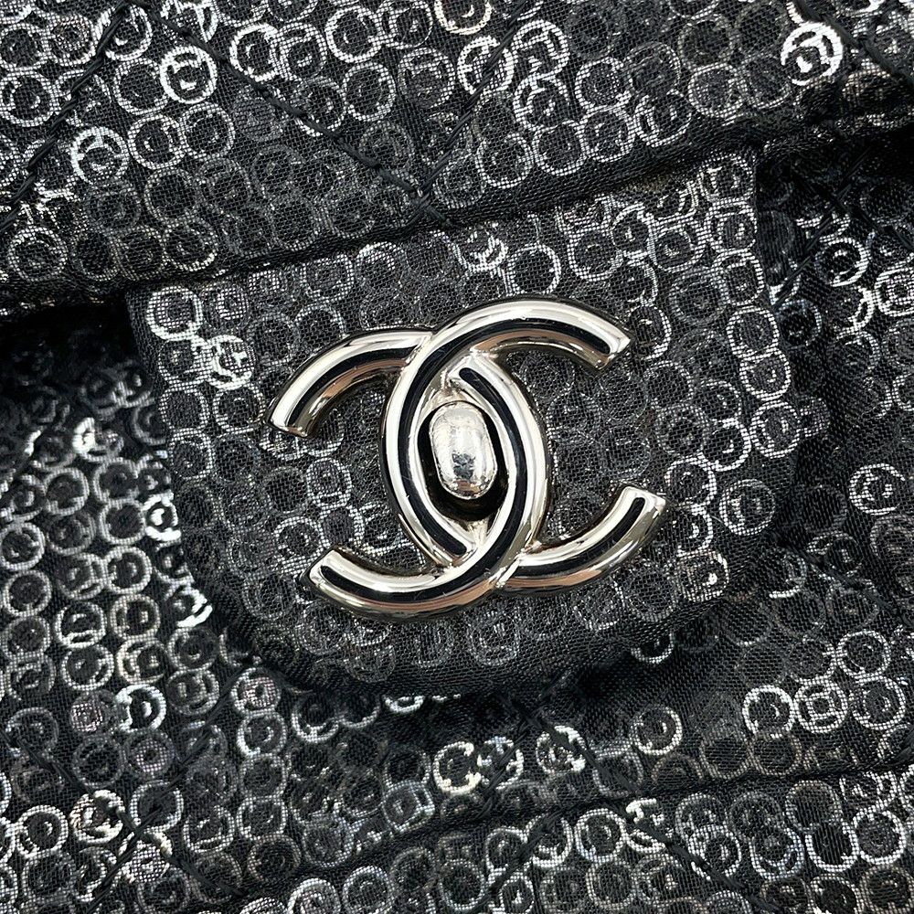 シャネル チェーンショルダーバッグ マトラッセ ココマーク メッシュ スパンコール CHANEL 黒 2way