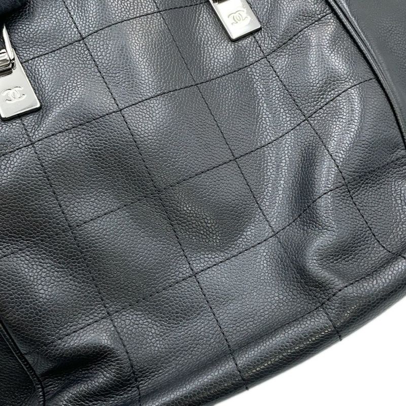 シャネル トートバッグ ココマーク チョコバー キャビアスキン 黒