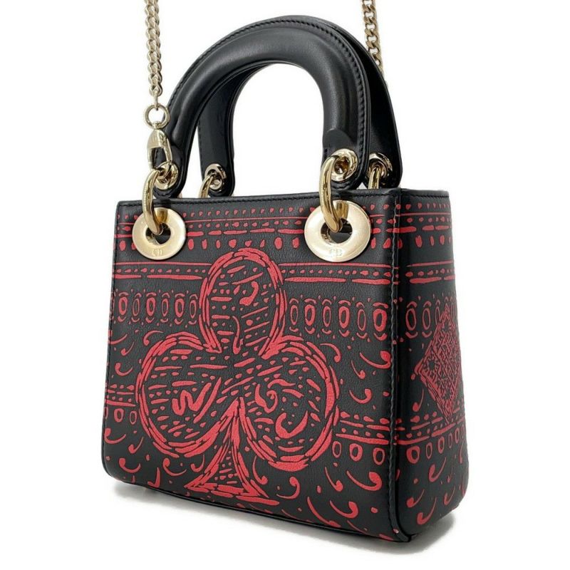 クリスチャン・ディオール ハンドバッグ レディディオール ハートプリント ミニ レザー Christian Dior 2way 黒
