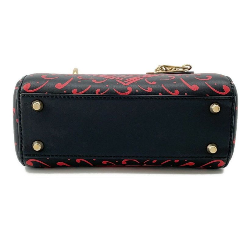 クリスチャン・ディオール ハンドバッグ レディディオール ハートプリント ミニ レザー Christian Dior 2way 黒