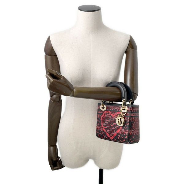 クリスチャン・ディオール ハンドバッグ レディディオール ハートプリント ミニ レザー Christian Dior 2way 黒