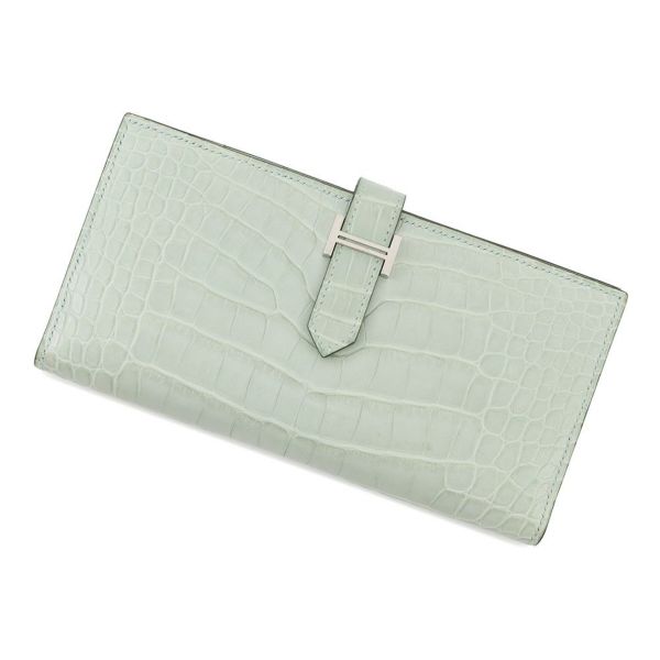 エルメス 長財布 ベアンスフレ ヴェールドー/シルバー金具