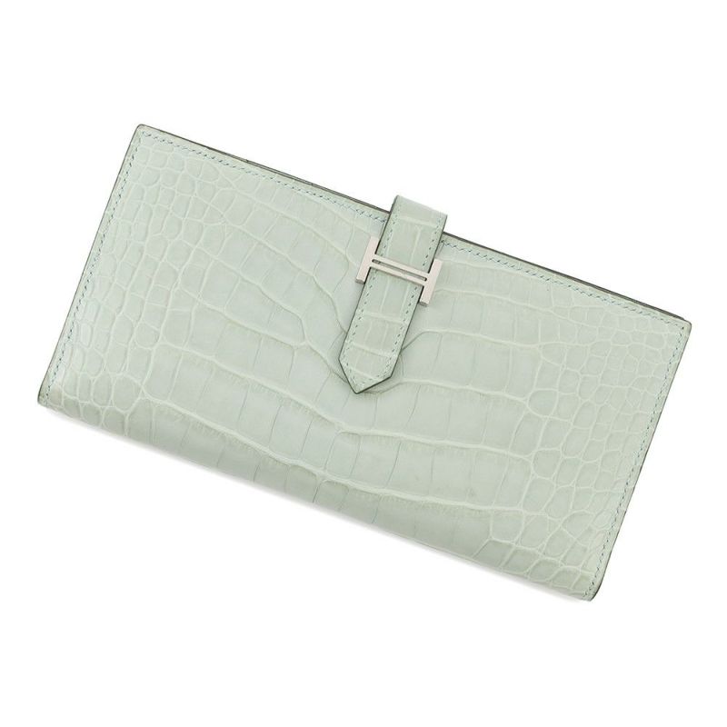 エルメス 長財布 ベアンスフレ ヴェールドー/シルバー金具 アリゲーターマット Z刻印 財布