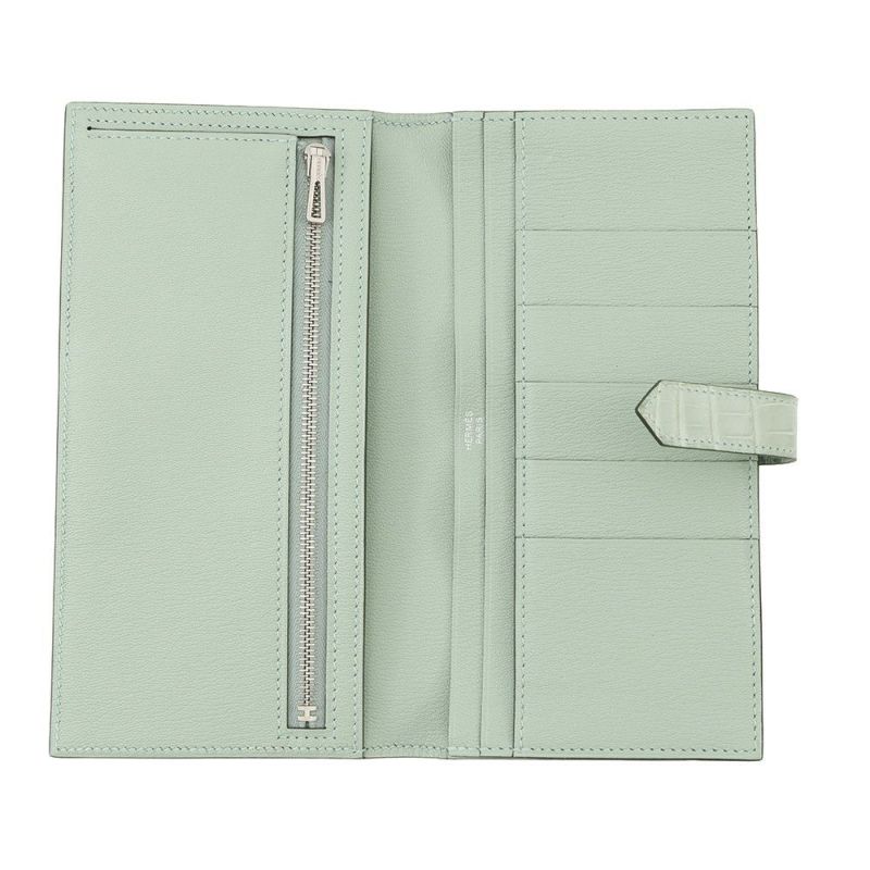 エルメス 長財布 ベアンスフレ ヴェールドー/シルバー金具 アリゲーターマット Z刻印 財布