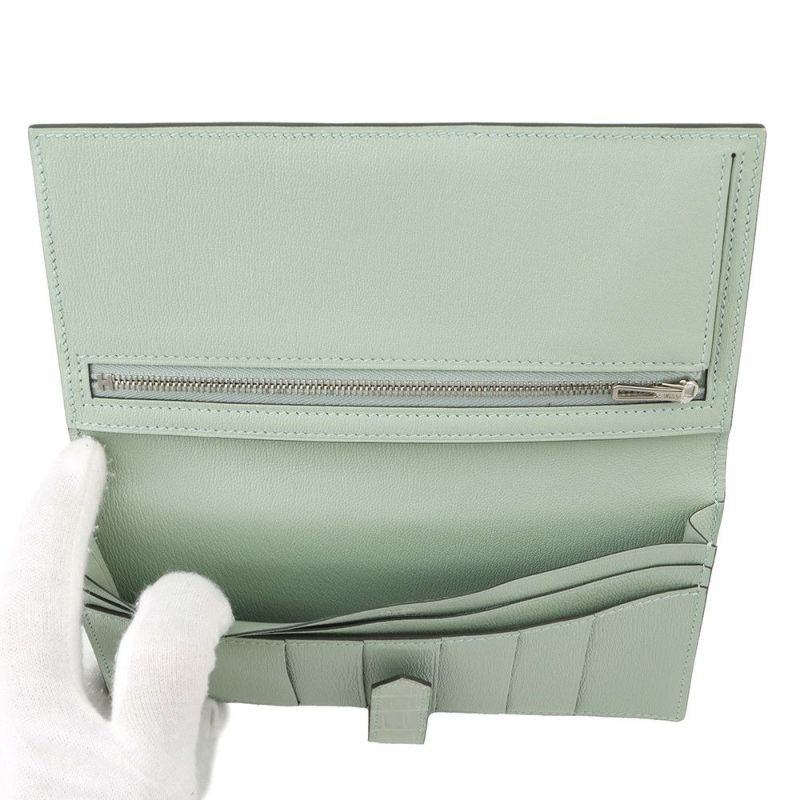 エルメス 長財布 ベアンスフレ ヴェールドー/シルバー金具 アリゲーターマット Z刻印 財布