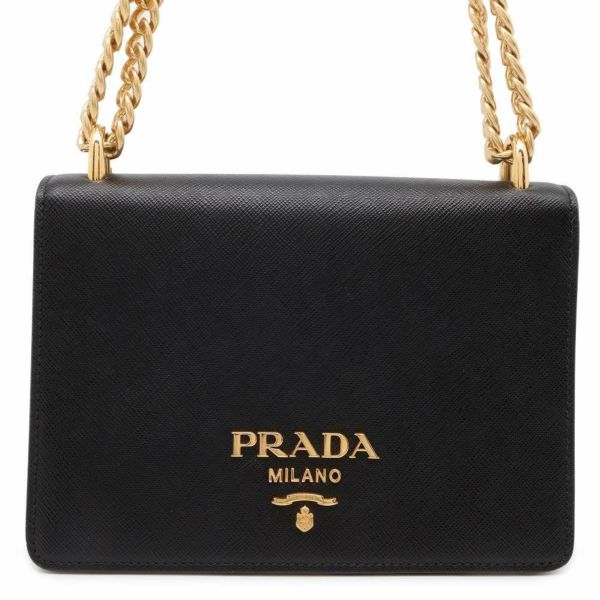 プラダ チェーンショルダーバッグ サフィアーノ レザー PRADA バッグ 黒 アウトレット品