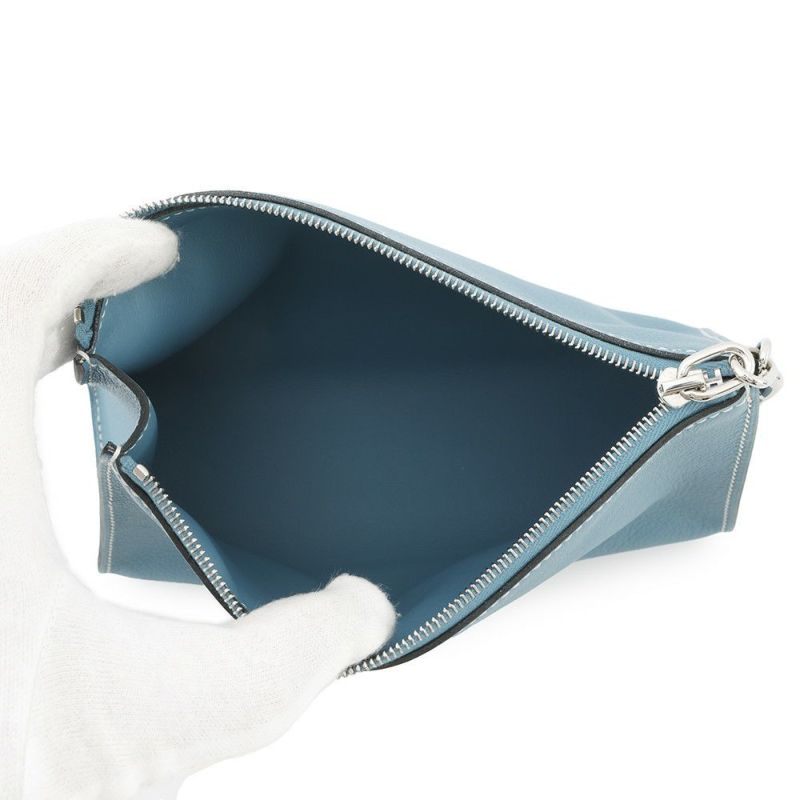 エルメス ポーチ ジップ アンゴー ニューブルージーン/シルバー金具 エバーカラー B刻印 HERMES 小物入れ