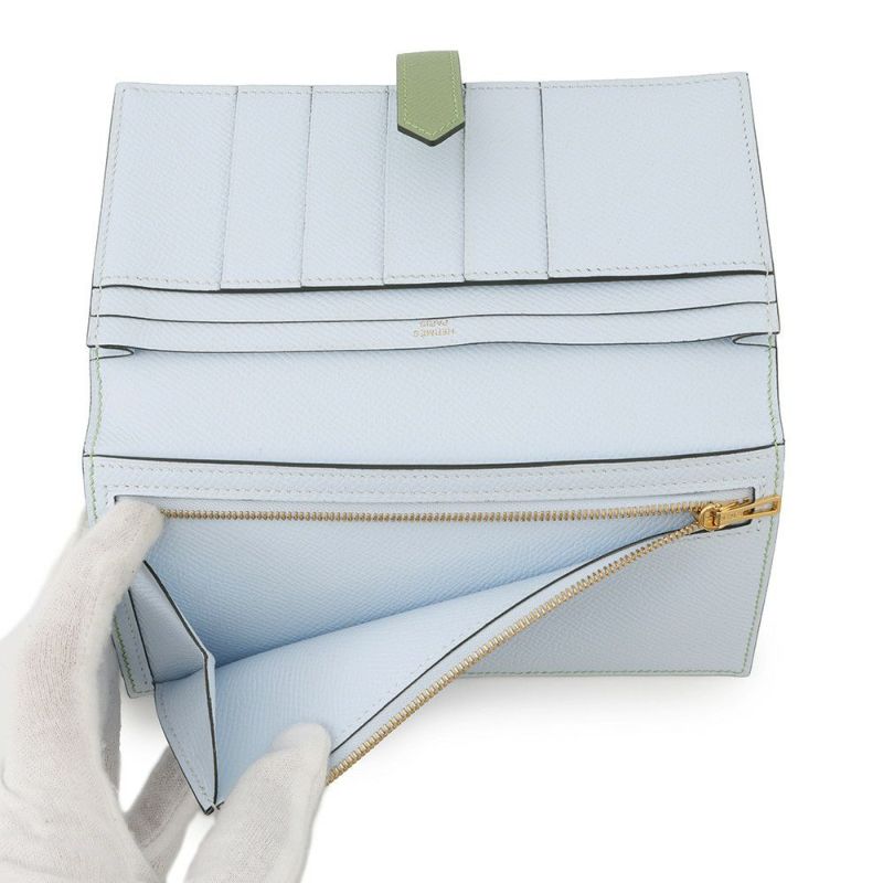 エルメス 長財布 ベアンスフレ ヴェルソ ヴェールクリケット/セレステ/ゴールド金具 エプソン Y刻印 財布