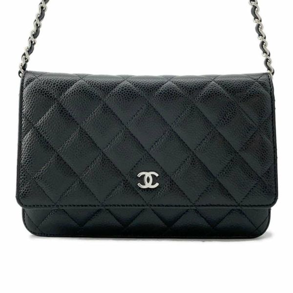 シャネル チェーンウォレット マトラッセ ココマーク キャビアスキン A33814 CHANEL 財布 黒