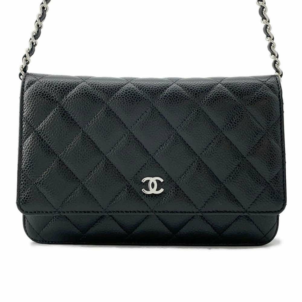 シャネル チェーンウォレット マトラッセ ココマーク キャビアスキン A33814 CHANEL 財布 黒