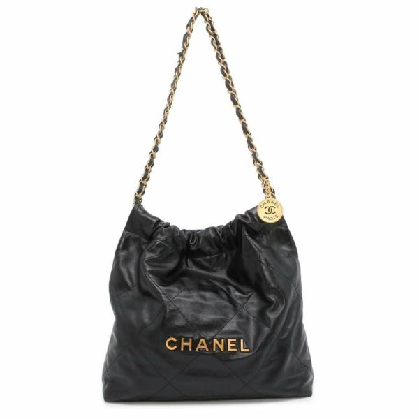 シャネル ハンドバッグ CHANEL 22 マトラッセ スモール シャイニーカーフ AS3260 ポーチ付き 黒