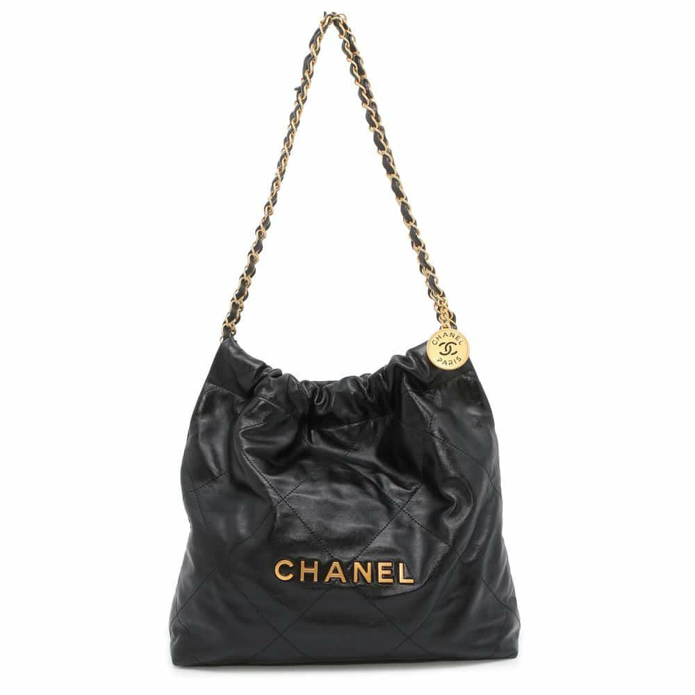 シャネル ハンドバッグ CHANEL 22 マトラッセ スモール シャイニーカーフ AS3260 ポーチ付き 黒