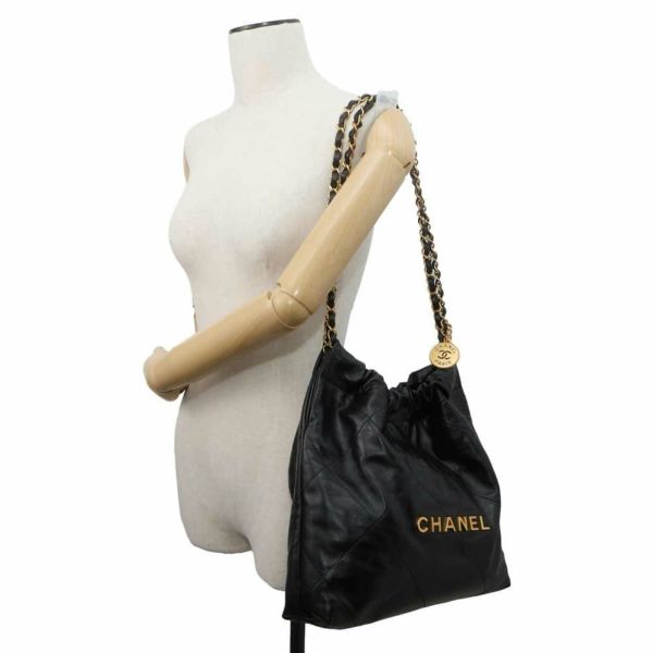 シャネル ハンドバッグ CHANEL 22 マトラッセ スモール シャイニーカーフ AS3260 ポーチ付き 黒